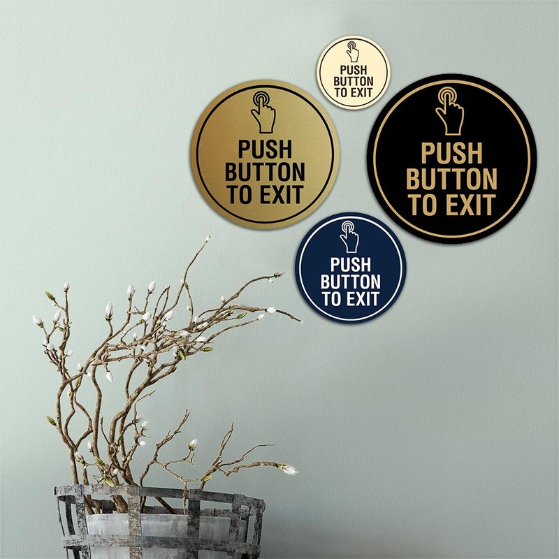 Signs ByLITA Circle Push Button To Exit Sign (Blue) -