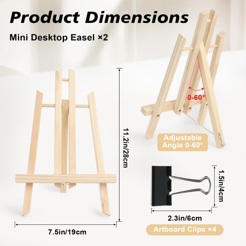2 Pack Mini Easel Stand 19x28CM Adjustable Tabletop Easel Art