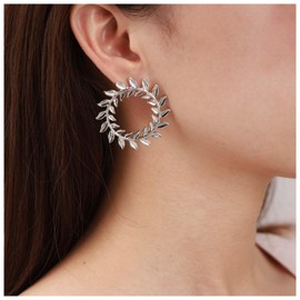 Iaceble Boho Branch Leaf Hoop Earrings Olive Leaf Stud Earrings Metal Leaf Statement Earrings Round Leaf Hoop Earrings Silver Round Leaf Earrings Jewelry for Women and Girls