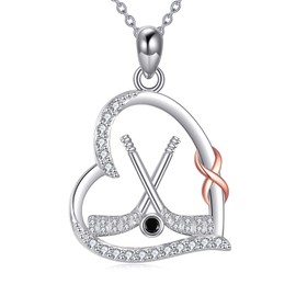 YAFEINI Hockey Lovers Gifts Sterling Silver Hockey Stick and Ball Pendant Necklace Infinity Heart Sports Jewelry for Women and Her