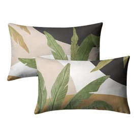 Kwlegh Spring Summer Green Tropical Lumbar Pillow Covers 12x20 Set of 2 Palm Leaf Throw Pillow Covers Brown and White Black Decorative Pillowcase Modern Home Decor for Bed Sofa
