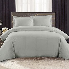 Royal Hotel Bedding 300-Thread-Count Original Percale 3 Piece Queen Duvet Cover Set 100% Cotton Percale, Superior Crispy Weave, Queen Duvet Cover, Gray
