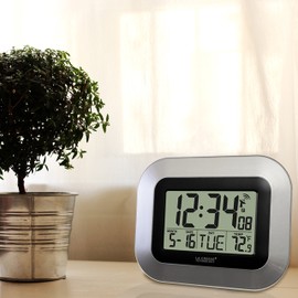 La Crosse Technology La Crosse Technology WT-8005U-S Atomic Digital Wall Clock with Indoor Temperature, Silver