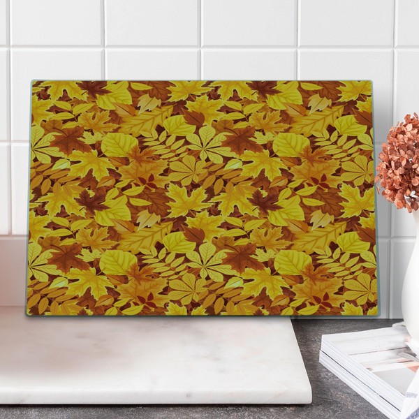 Ambesonne Autumn Cutting Board, Shady Fall Oak Maple Tree Leaves