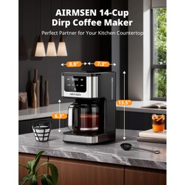 AIRMSEN 14-Cup Programmable Drip Coffee Maker – 1000W Fast Brewing Coffee Machine with Timer, Delay Start & 2H Keep-Warm, 73oz Tank, Touchscreen & Glass Carafe – Perfect for Home & Office Use