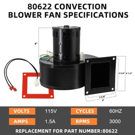 Hiorucet 80622 Combustion Blower Fan Motor for Vogelzang VG5790 VG5770 Pellet Stoves, US Stove & USSC 5660, Bay Front 5660 5560 Pellet Stoves, Ashley AP5660L, AP5710, Replacement Number 80622