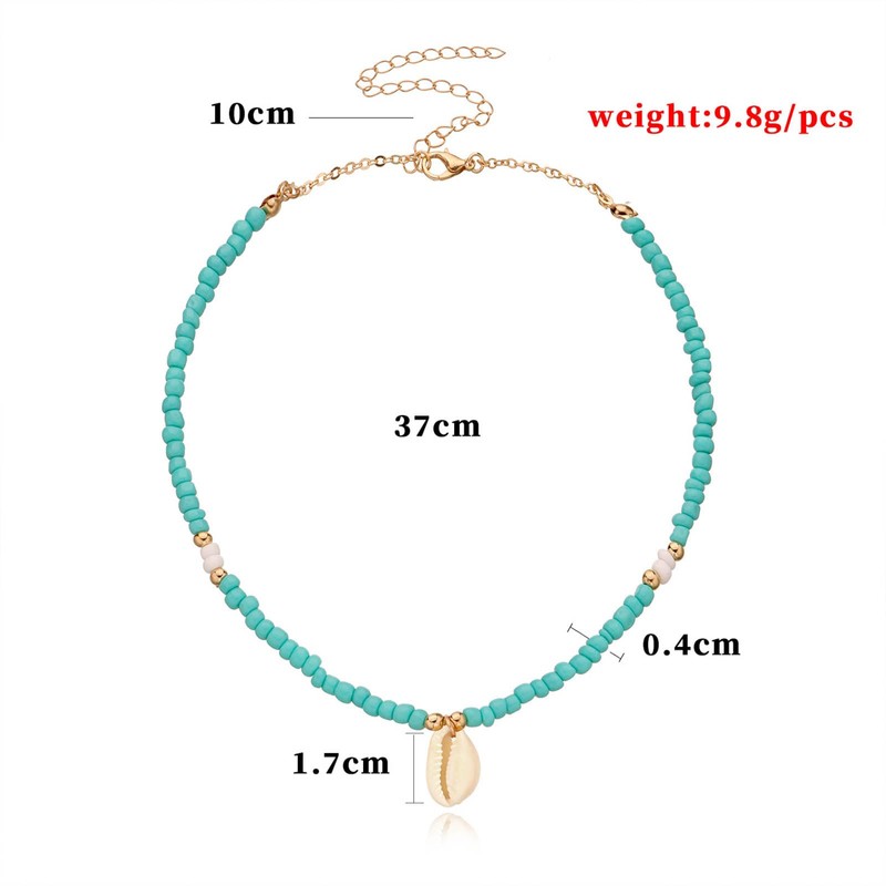 Crymystal Bohemian Shell Pendant Necklace for Women and Girls, Turquoise