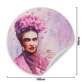 Muralo Sticker Round Frida Kahlo Portrait Watercolour Flowers Malarei Wall Decoration Wall Sticker for Living Room Guest Room Office Width 100 cm x Height 100 cm