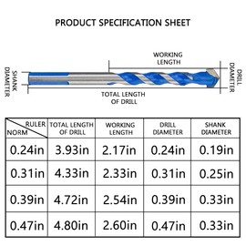 TOEGA Carbide Drill bit Set Concrete Drill Bit Rapid Penetration Tile Drill Bit Suitable for Glass/Brick/Plastic/Cement/Wood/Tile/Etc Carbide Drill Bits Rapid Penetration (Blue 5PCS)