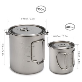 400ml 750ml Cup Set Ultralight Titanium Cup Hanging Pot Set Outdoor Portable Water Cup Foldable Handle