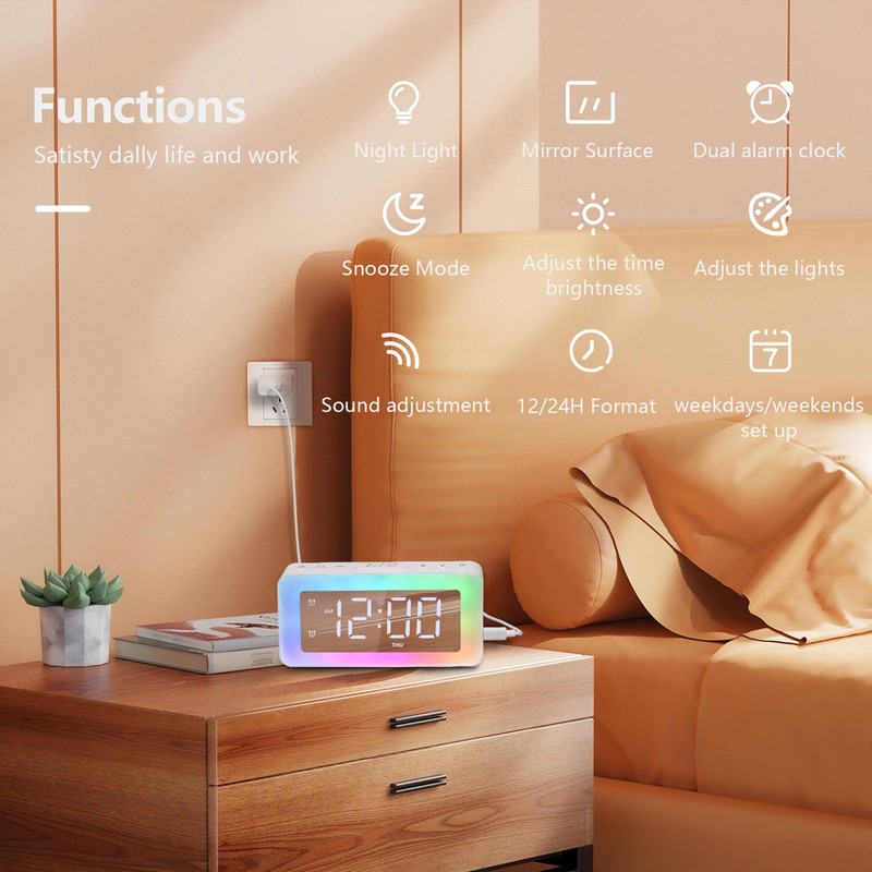 LED Digital Clock Luminous Electronic Alarm Clock Mirror Surface Night
