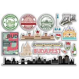 A5 Sticker Sheet Budapest Landmarks Vinyl Stickers - Hungary Airport Stamps Skyline Flag Map Travel Holiday Scrapbooking City Luggage #79141