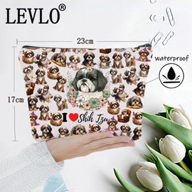LEVLO Shih Tzu Makeup Bag - Shih Tzu Lover Gift Travel Pouch Bag - Dog Merchandise