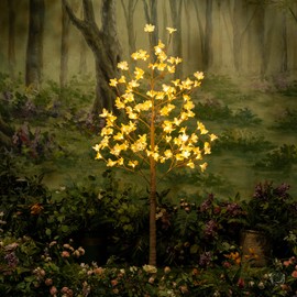 Lightshare 6FT Lighted Magnolia Tree 120L Artificial Plant, Faux Plant Tree with Warm White Lights for Spring Indoor Outdoor Home Party Wedding Decoration