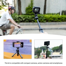 KIWIFOTOS Mini Tripod Kit for Vlog Shooting Live Streaming Portable Travel Tripod with Smartphone Clip and Tripod Mount Adapter for Canon, Sony, Ricoh, GoPro Compact & Action Cameras