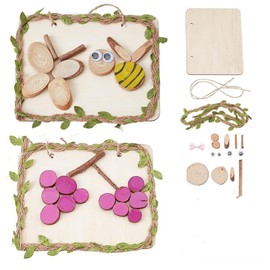 Wood Craft Kits DIY for Kids, 2pcs Nature Wooden Crafts Unfinished Gift for Daughter Son Christmas Birthday Present Art Bulk Craft Plaque, Grapes and Butterfly