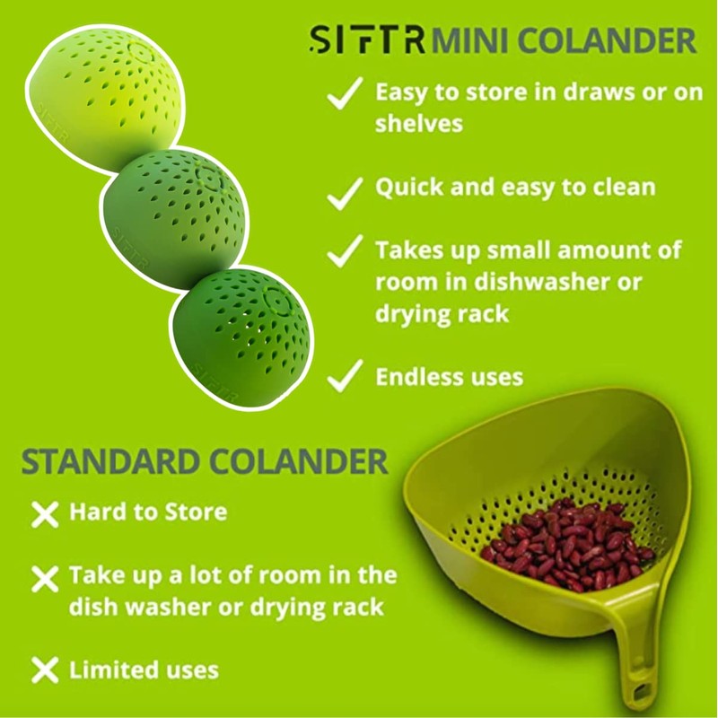 SIFTR (GREEN) Nesting Can Strainer Mini Colander Set - Space