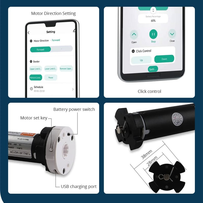 Blindsmart Rechargeable Tuya Zigbee Roller Blinds Motor for 38mm Tube,