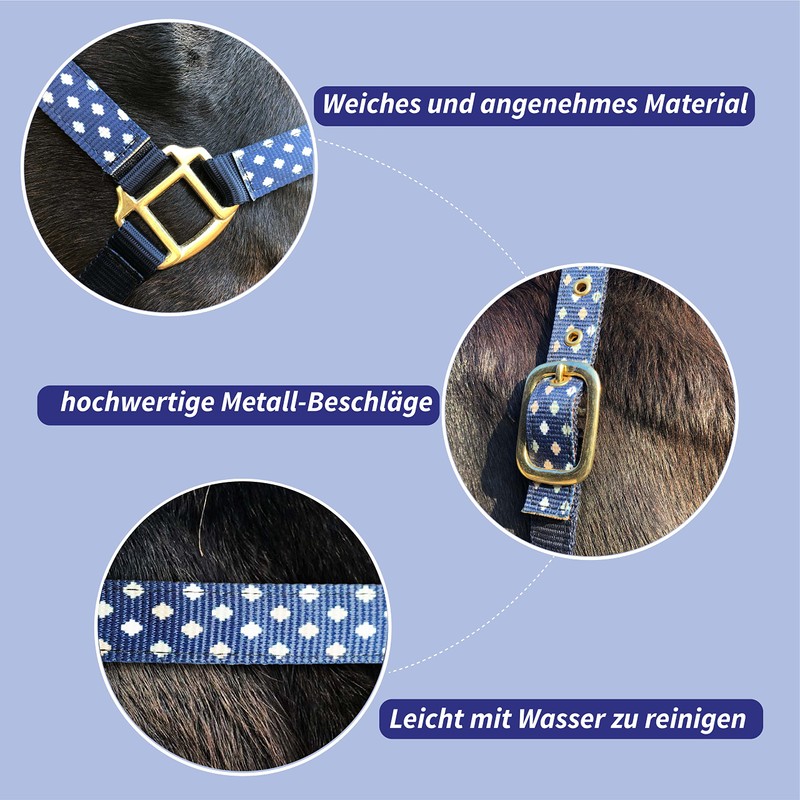 Headcollar for Horses, Stylish Headcollar Blue, 2-Way Adjustable Buckles, Shetty,