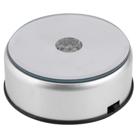 7 LED Light Stand Base, Colorful Light Rotating Crystal Display Base Stand Holder Circular Show Stand Display Plate with AC US Adapter for Crystals Glass Art, Silver