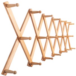 SKOLOO Accordion Wall Hanger, Modern Expandable Coat Rack Wall Mounted, Solid Wooden Wall Hat Rack, 20 Peg, Natural