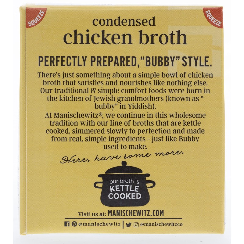 Manischewitz Condensed Chicken Broth 12oz (6 Pack), Flavorful, Kettle Cooked,
