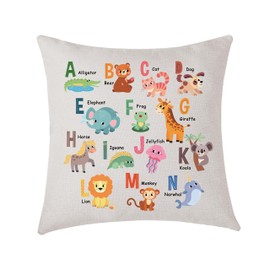 AMZKWY Educational Bedroom Nursery Gifts Animal Alphabet Colour Letters A-Z Cushion Cover Throw Pillow Cover Gift To Kid Family 45x45 cm Children Playroom Decorations (Letter A-N)