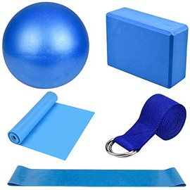 Kit de Accesorios para Pilates Set de 5 Bandas Elásticas Fitness,Goma elasticas Musculacion,Bloque de Yoga,Pequeña Pelota de Pilates,Bandas de Resiste