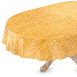 Washable Garden Tablecloth, Oilcloth, Oval, 140 x 180 cm, Cut Edge, Linen Textile Look, Yellow