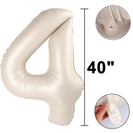 40 Inch Large Milk White 4 Balloon Numbers Big Foil Number Balloons Giant Helium Happy 14th 24th Birthday Party Decorations for Man and Women, Huge Mylar Anniversary Party Supplies