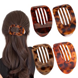 4 PCS Flat Hair Clips, Round Lay Down Hair Claw Clips for Women Girls,Non-slip Strong Hold Hair Clips, Flat Oval Hair Claw Vintage Claws Clip Curved Design Strong Hold for Women and Girls (B)