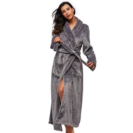 BELLOO Womens Fluffy Dressing Gown Fleece Housecoat, Grey L