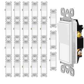 KCMYTONER 3 Way Switch,24PK 15A Rocker Interrupter Light Switches,Decorative Light Switch, 120-277V, Decorator Paddle Rocker,On/Off Wall Switch, Self-Grounding, Residential/Commercial Grade(White)