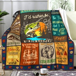 ISSOUS Fishing Blanket Fishing Gifts for Men,Funny Fishing Stuff Fishing Blankets and Throws Fishing Gifts for Fisherman Kids Women Boys Dad 80"X60"