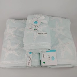 Caro Home 4pc CARO Home (2) Bath & (2) Hand Towels Light Blue Starfish Reversible Coastal