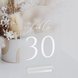 Frosted Arch Table Numbers for Wedding, 5x7 Inch Arched Acrylic Table Numbers 1-30 with Acrylic Stand for Centerpiece, Wedding, Party, Event (Frosted 5"x7" Table Number 1-30)