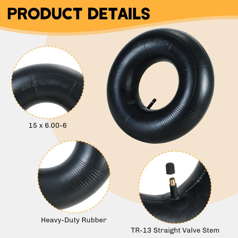 weyleity 2 Pack 15x6.00-6 Inner Tube | Durable Replacement Tire