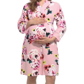 SUFEINI Plus Size Maternity Robe and Matching Baby Swaddle Blanket Set, Mommy Robe with Receiving Blanket Girls Boys Sleepwear (US, Alpha, X-Large, Plus, Regular, PZA01 Pink)