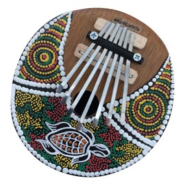 World Percussion USA Kalimba Thumb Piano - 7 keys - Tunable - Coconut Shell - Sea Turtle Design - 6-7" Wide