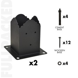 WIMART Creative Design 4x4 Post Base, Square Bracket Post Base for Fence Mailbox Deck, Bolt Down Post Base Wood Post Ground Anchor, Fit 3.5''x3.5'' Square Wood Post (Black - Set 2)