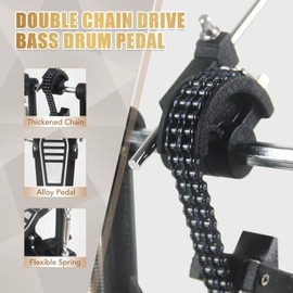 Seteol Single Kick Bass Drum Pedal, Heavy-Duty Double Chain Bass Pedal Foot Percussion Hardware for Intense Play, Fully Adjustable Power Cam System & 4-Sided Beater Drum Set Instrument (Single Pedal)