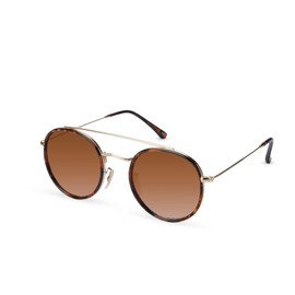 Sumato Retro Round Double Bridge Sunglasses for Women Men Twin Beams Tortoise Circular UV400 Sunnies Gold with Brown Lens