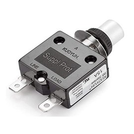 KUOYUH Circuit Breaker Thermal Overload 98 Series 3-50A Quick Connect Terminals 32VDC 125/250VAC 50/60Hz Push-to-Reset with Waterproof Transparent Dust Cover 2-Pack (15A)