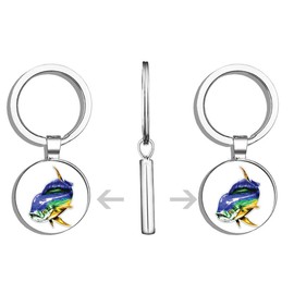 HJ Media Mahi Mahi Metal Round Metal Key Chain Keychain Ring