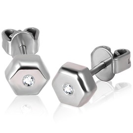 Titanium Stud Earrings for Sensitive Ears, Cross Hexagon Round Cubic Zirconia CZ Stud Earrings for Women (Hexagon)