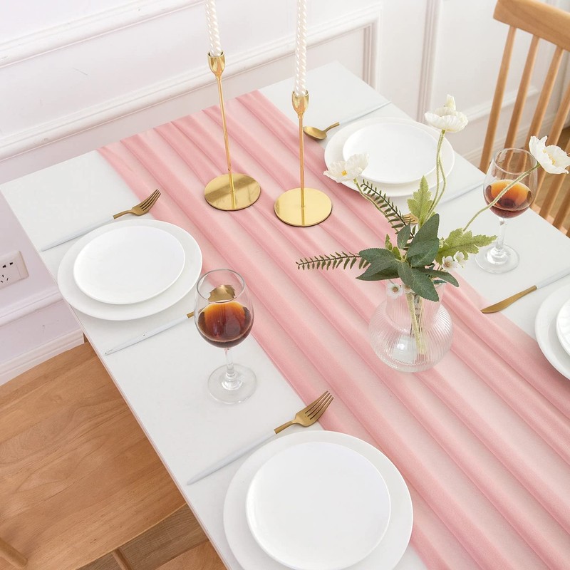 AOKSUNOVA Pink Table Runner Chiffon Wedding Table Runner for Table