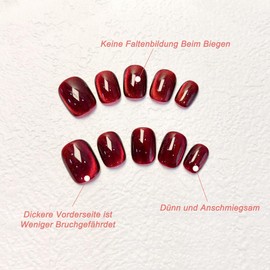 Auriselle Press on Nails Short Pack of 30 French False Short Wide Nails Artificial Nails Red Cat Eyes on Nails Shine Glue Nails Perfect for Manicure at Home