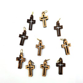 Zuluf Olive Wood Crosses 1.1 Inch Each – 10 Small Wooden Crosses from Holy Land Israel – Christian Cross Gifts for Friends & Family – PEN227