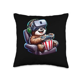 Gamer Sloth Popcorn Gaming Chair Headphones Games Player Throw Pillow