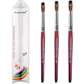 PCUORLEORS Acrylic Nail Brush with Pure Kolinsky Sable Hair and Red Wood Hand, Round/Flat Professional Gel Brush for Acrylic Power and Nail Extension Size #8,10,12 (One Set)